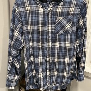 Boys blue and white flannel with hoodie